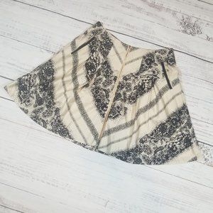 Anthropologie Edme & Esyllte Cream/Black Floral Zip Lined Skirt Pocket Women 2